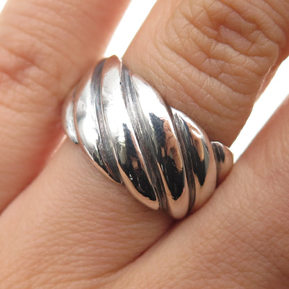 925 Sterling Silver Vintage Modernist Ribbed Band Oxidized Ring Size 7.25