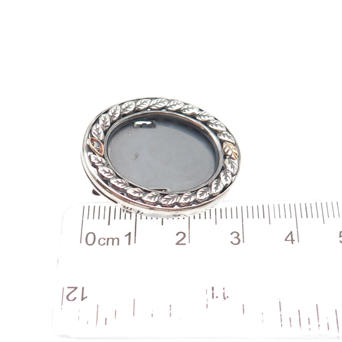 925 Sterling Silver 10K Gold Vintage Real Diamond Picture Frame Brooch / Pendant