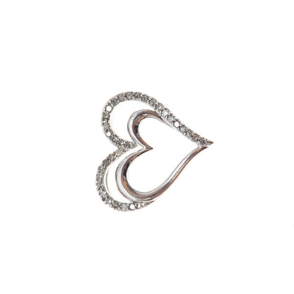SUN 925 Sterling Silver Real Round-Cut Diamond Heart Slide Charm Pendant