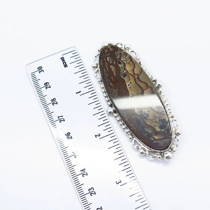 925 Sterling Silver Vintage Terner Real Jasper Gemstone Pin Brooch
