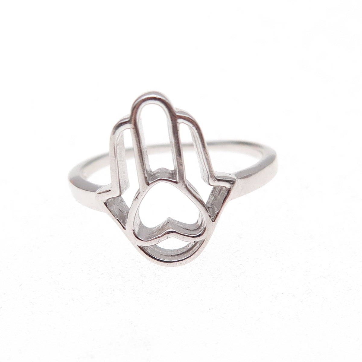 925 Sterling Silver Heart Hamsa Amulet Ring Size 7