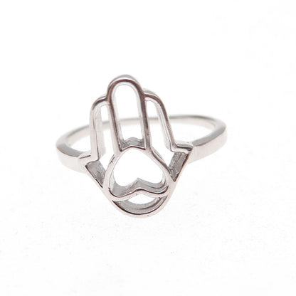 925 Sterling Silver Heart Hamsa Amulet Ring Size 7