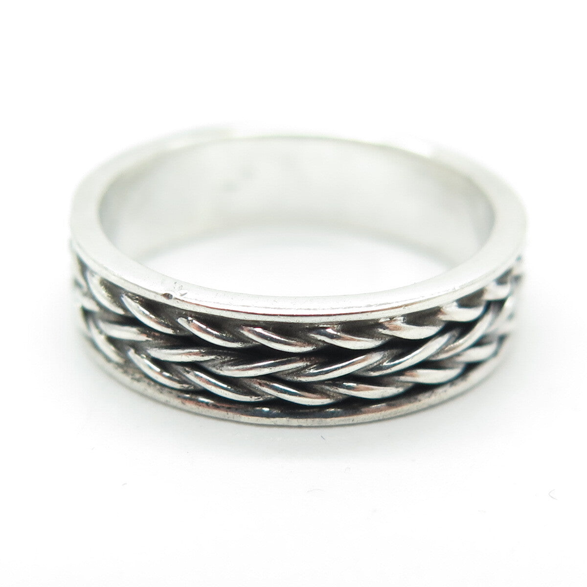 925 Sterling Silver Vintage Wheat Link Oxidized Band Ring Size 6.75