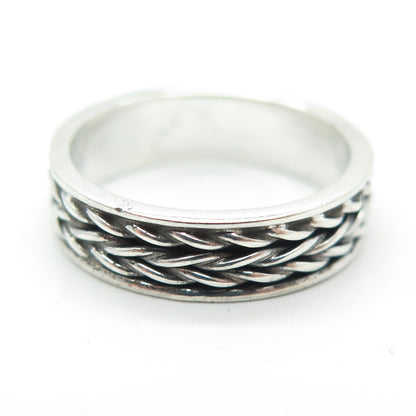925 Sterling Silver Vintage Wheat Link Oxidized Band Ring Size 6.75