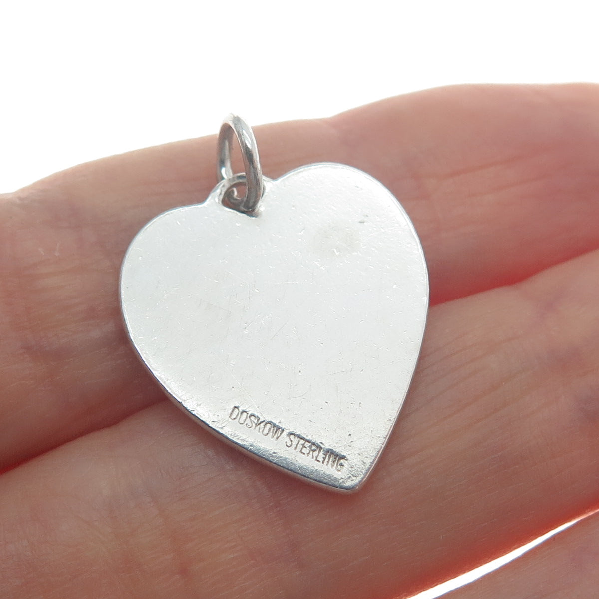 LEONORE DOSKOW 925 Sterling Silver Vintage Engraved Heart Mini Tag Charm Pendant