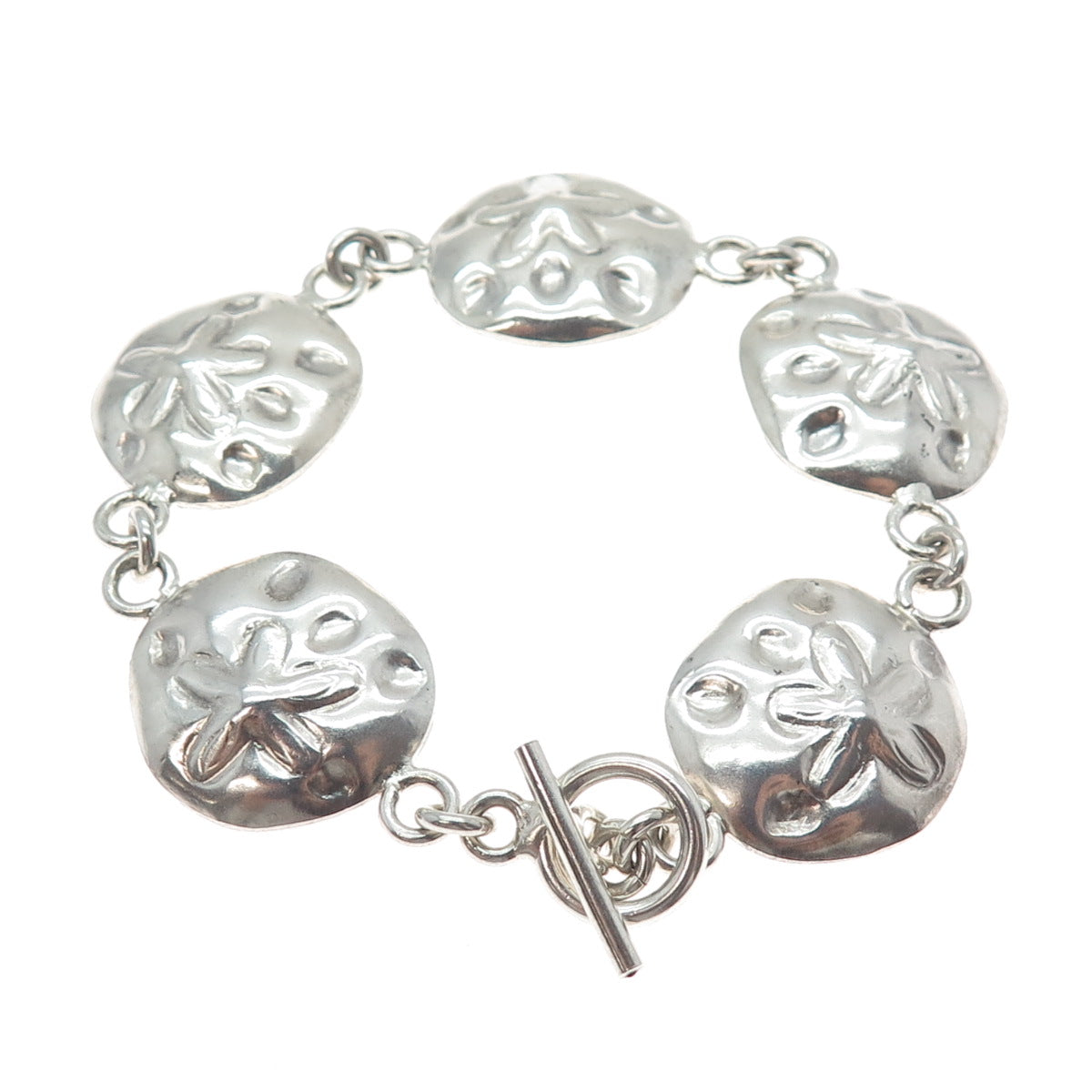 925 Sterling Silver Vintage Mexico Sand Dollar Link Bracelet 6.75"