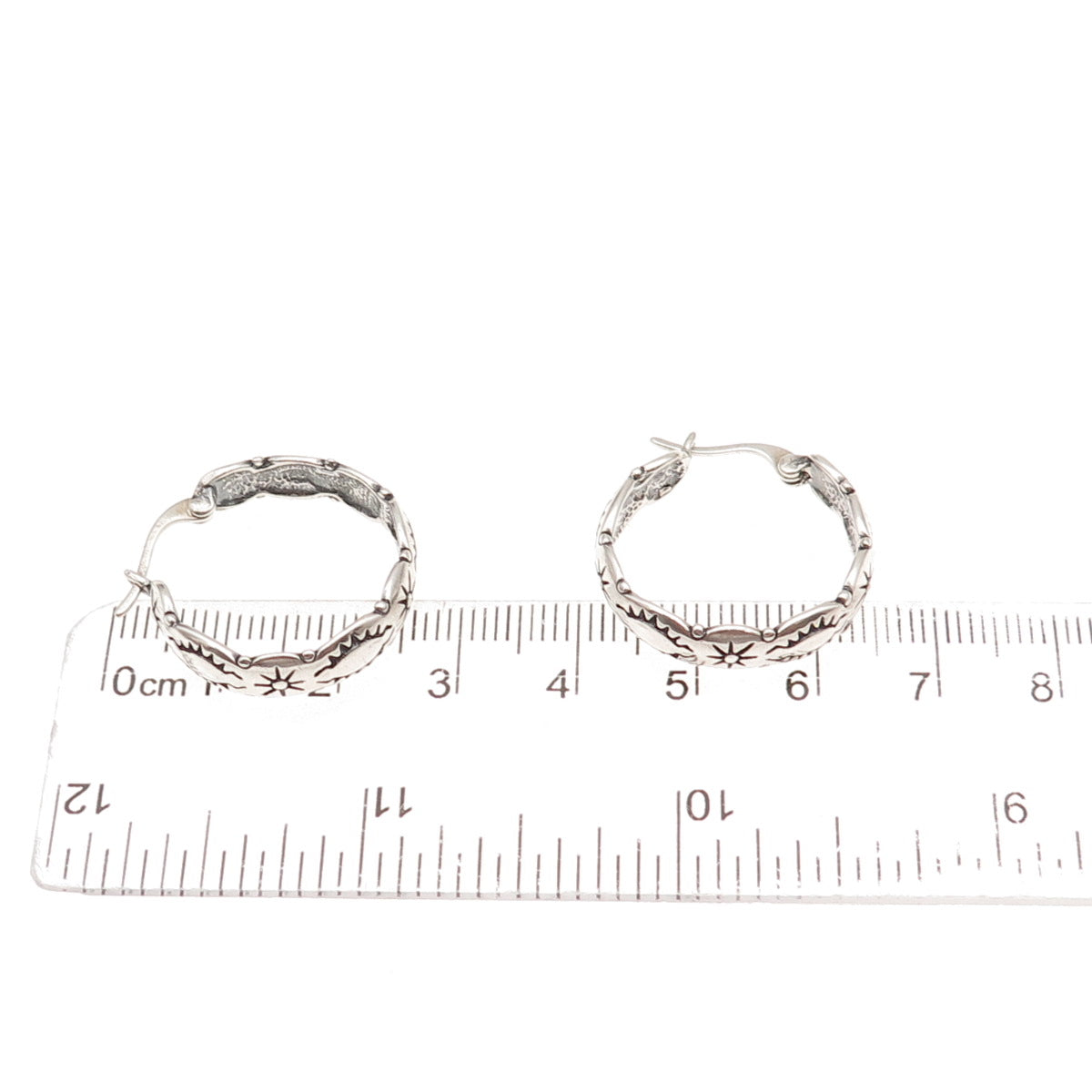 Shube 925 Sterling Silver Vintage Sun Symbol Oxidized Hoop Earrings