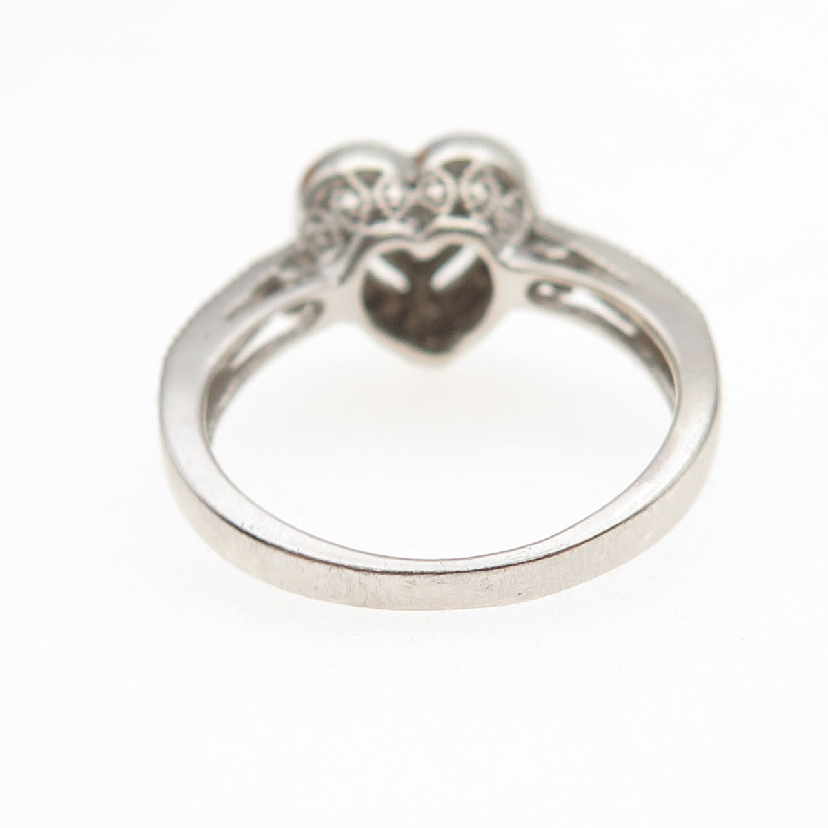 925 Sterling Silver Real Round-Cut Diamond Heart Ring Size 7