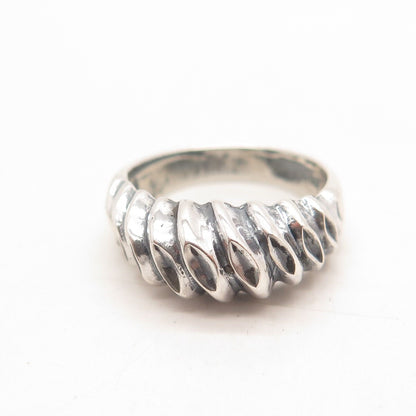 925 Sterling Silver Vintage Ribbed Ring Size 6