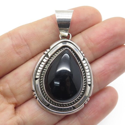 P.A. SMITH Old Pawn 925 Sterling Silver Vintage Southwestern Black Onyx Pendant