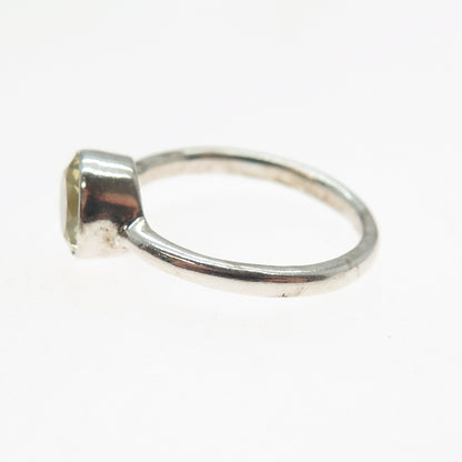925 Sterling Silver Vintage Real Round-Cut Citrine Ring Size 6