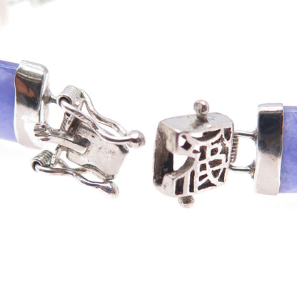925 Sterling Silver Vintage Real Lavender Jade Chinese Character Bracelet 7.25"