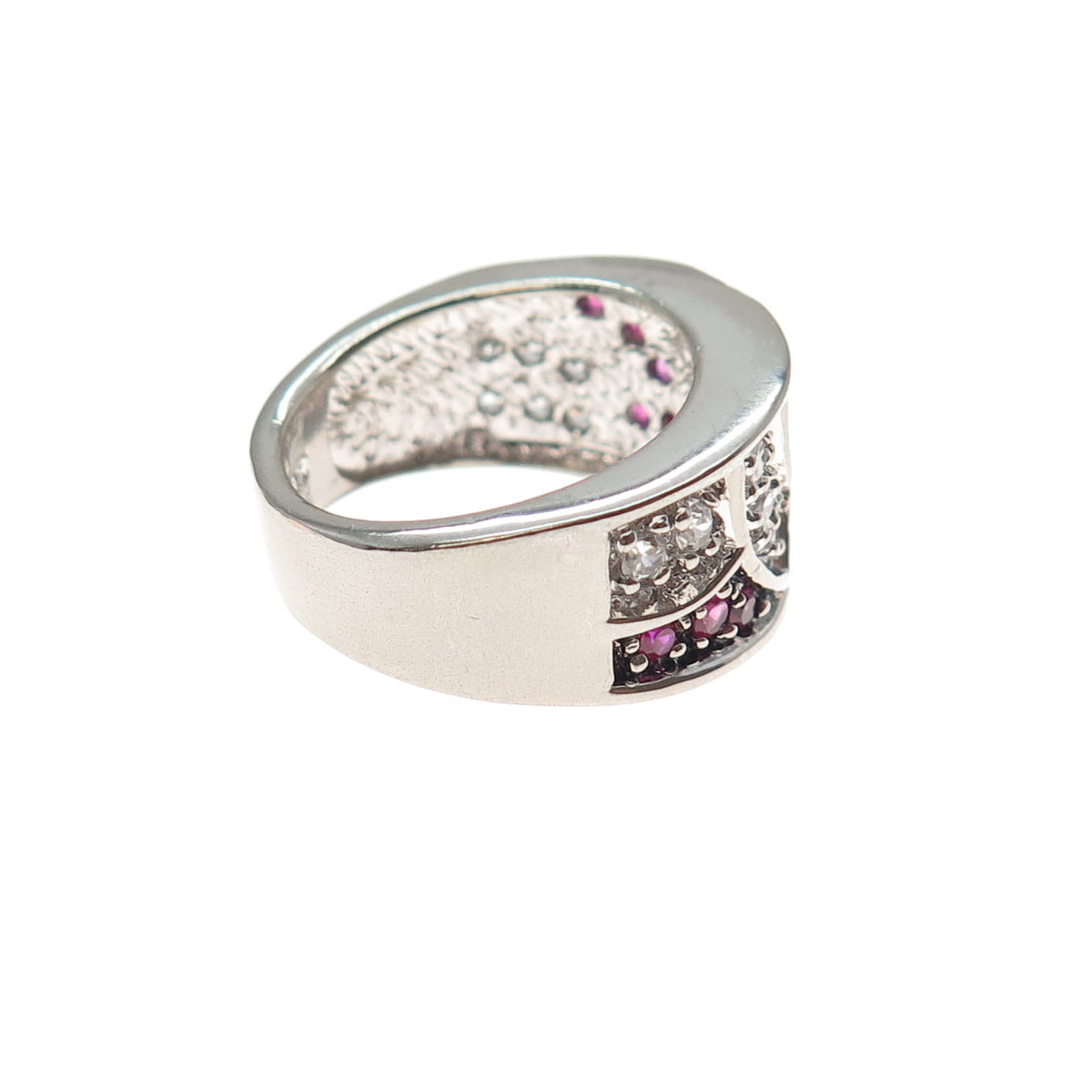 925 Sterling Silver Round-Cut Lab-Created Ruby & C Z Ring Size 6.5