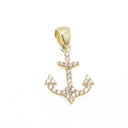 14K Yellow Gold Round-Cut C Z Anchor Minimalist Charm Pendant