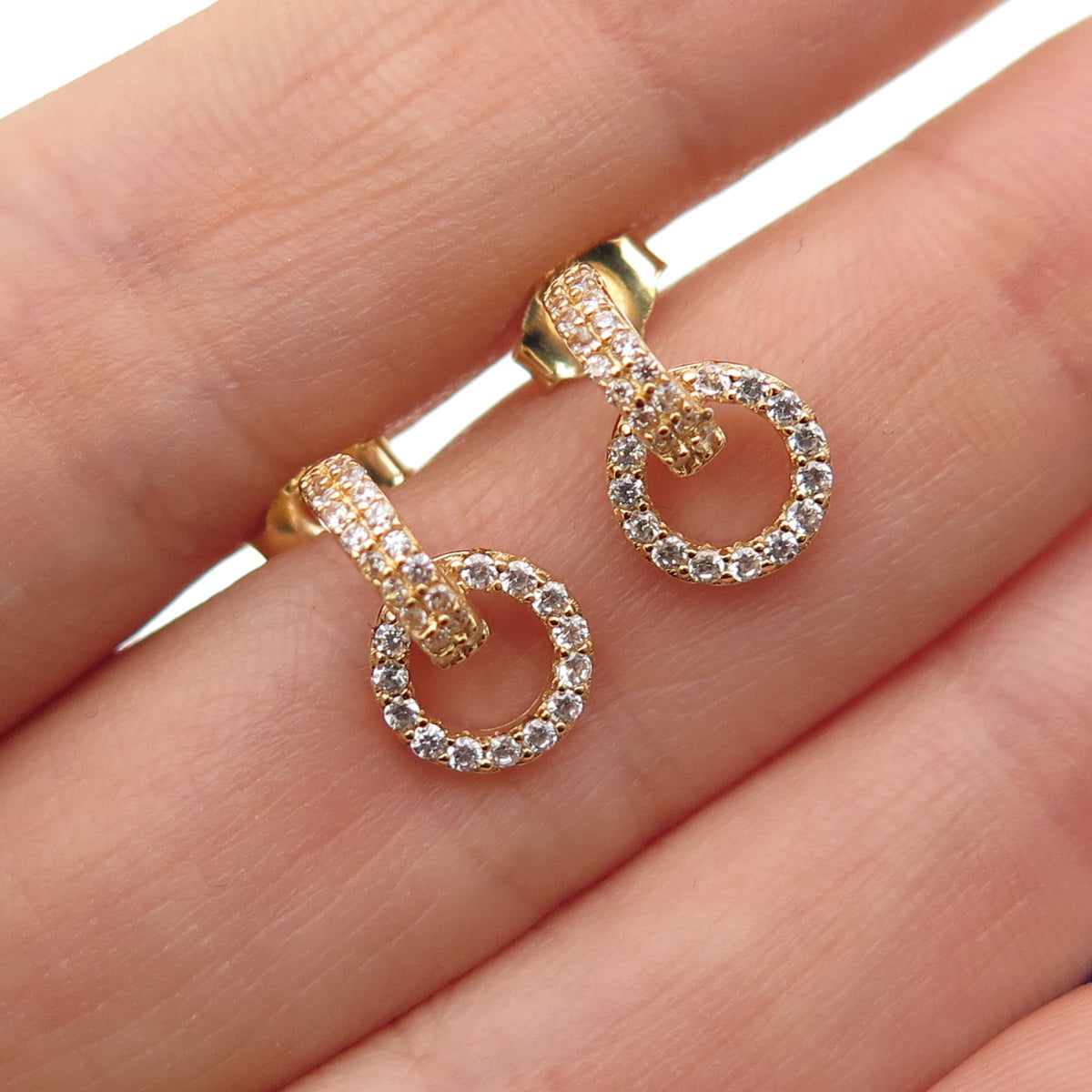 925 Sterling Silver Gold Plated Round-Cut C Z Circle of Life Drop Earrings