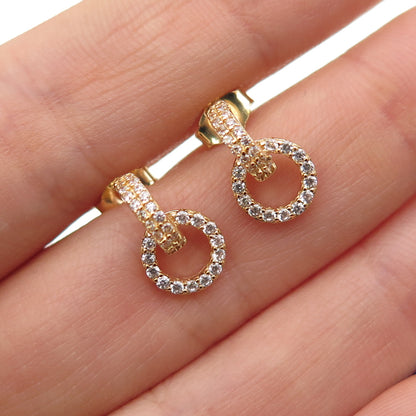 925 Sterling Silver Gold Plated Round-Cut C Z Circle of Life Drop Earrings