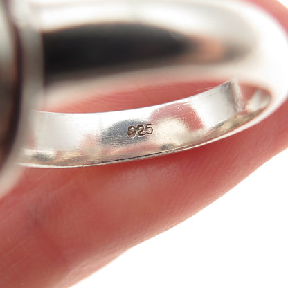 925 Sterling Silver Vintage Real MOP Modernist Oxidized Ring Size 7