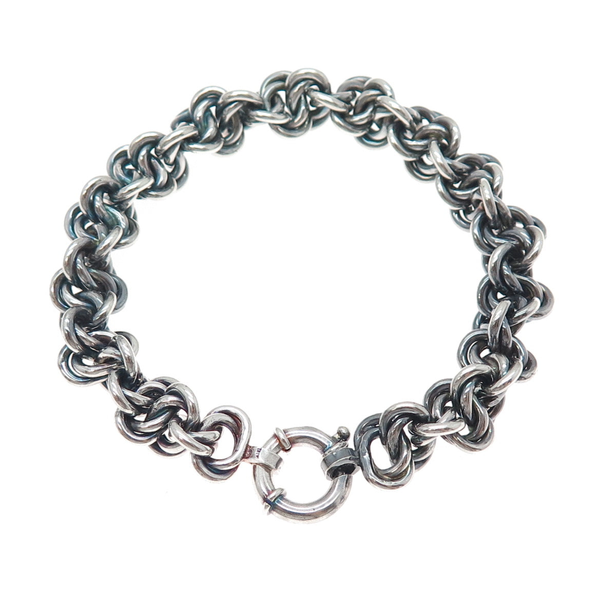 925 Sterling Silver Vintage Italy Triple Knot Link Oxidized Bracelet 7"