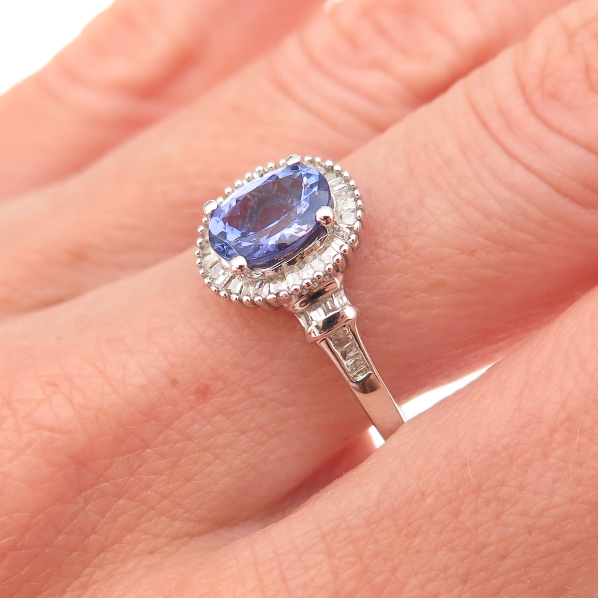 D'Joy 925 Sterling Silver Real Diamond & Tanzanite Ring Size 9