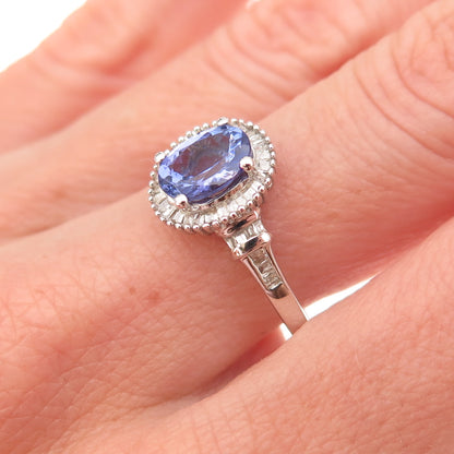 D'Joy 925 Sterling Silver Real Diamond & Tanzanite Ring Size 9