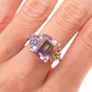 Chuck Clemency 925 Sterling Vintage Real Ametrine Amethyst & Citrine Ring Size 7
