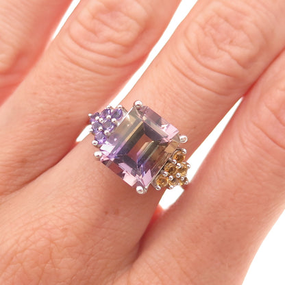 Chuck Clemency 925 Sterling Vintage Real Ametrine Amethyst & Citrine Ring Size 7