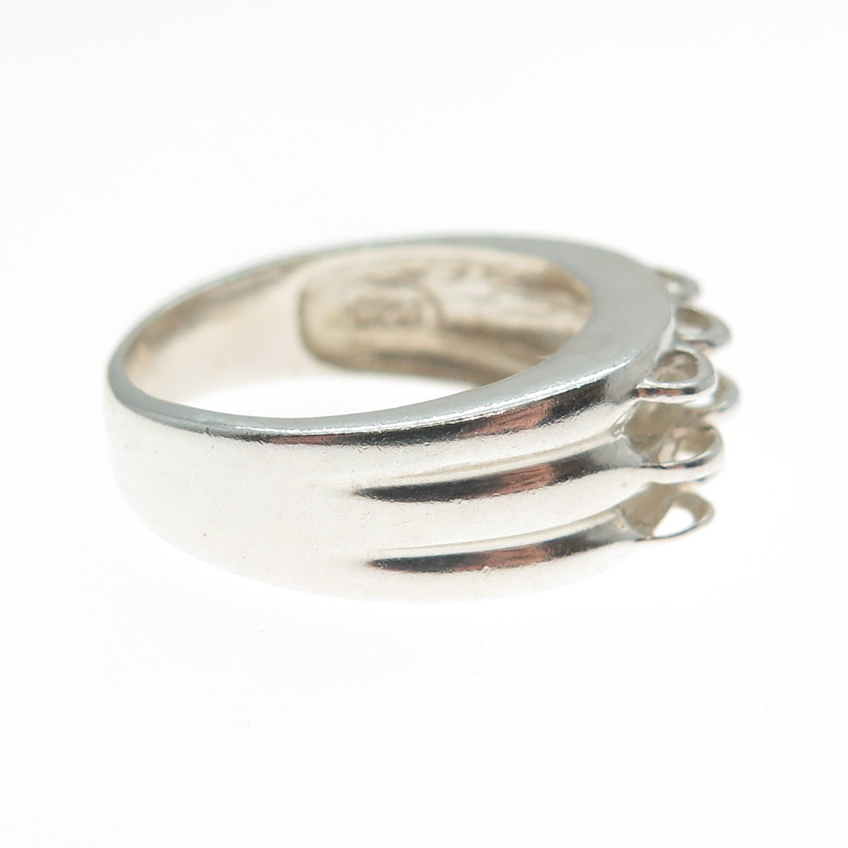 925 Sterling Silver Vintage Modernist 3-Row Ring Size 5.25
