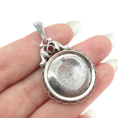 835 Silver Antique Germany Real Red Garnet Gemstone Picture Frame Pendant