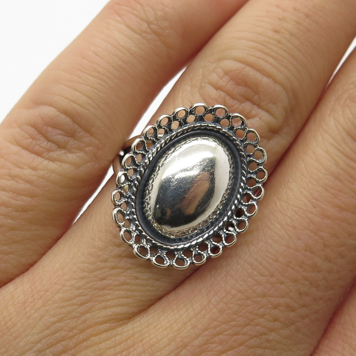 BEAU 925 Sterling Silver Antique Art Deco Filigree Adjustable Ring Size 5.75
