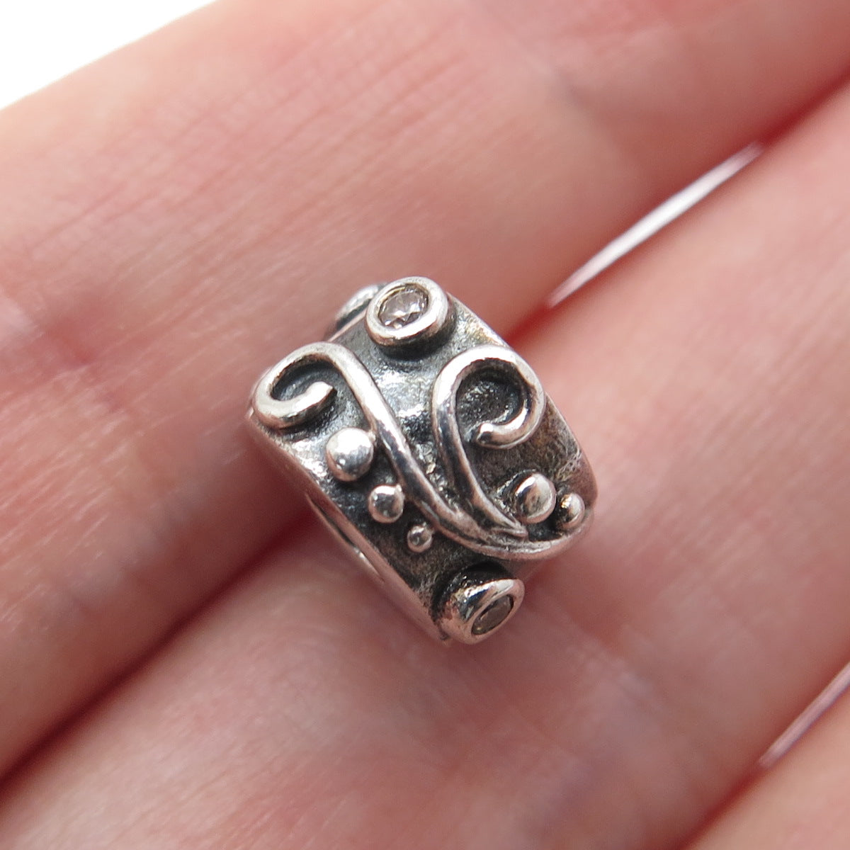 PANDORA 925 Sterling Silver Champagne C Z Tendril Clip Bead Charm