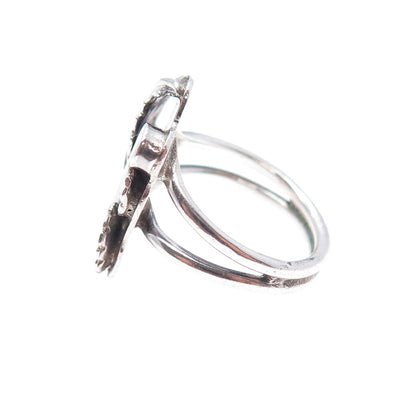Old Pawn Sterling Silver Vintage MAH Artisan Feather & Flower Tribal Ring Size 6