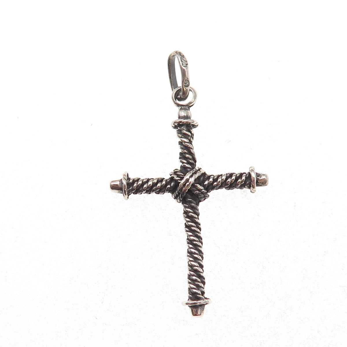 925 Sterling Silver Vintage Roped Cross Oxidized Charm Pendant