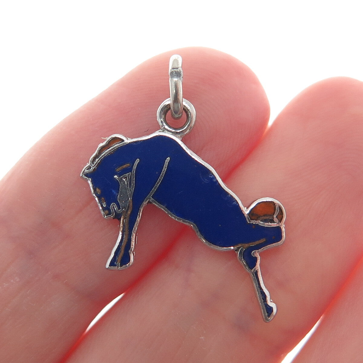 925 Sterling Silver Vintage Enamel Bull Fighting Charm Pendant
