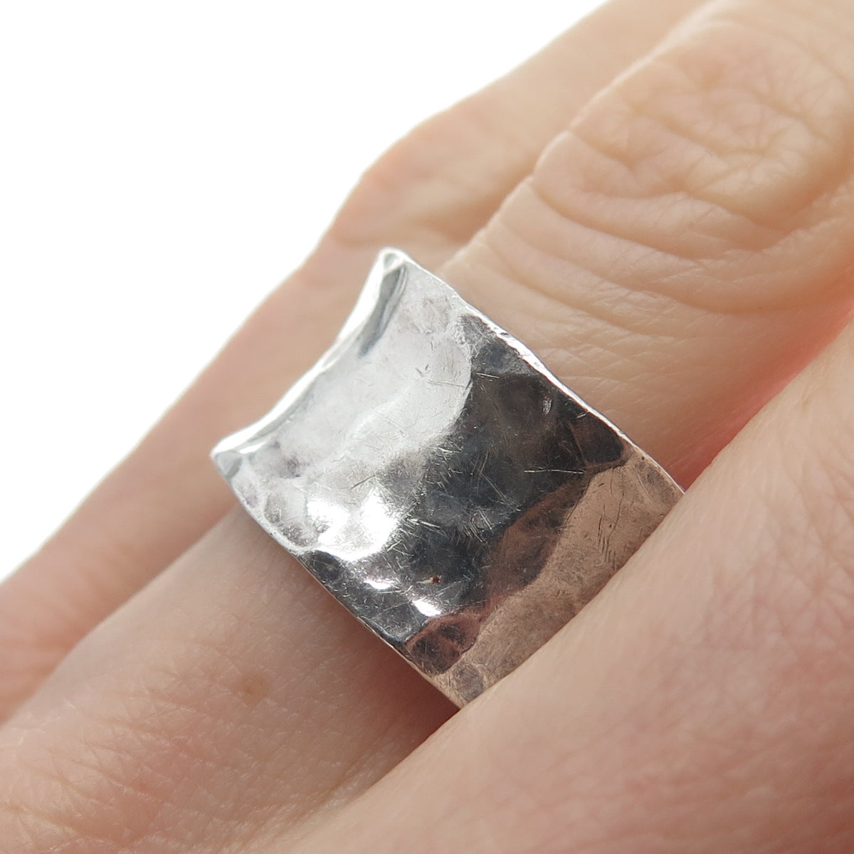 925 Sterling Silver Vintage Mexico Modernist Hammered Finish Band Ring Size 9.5
