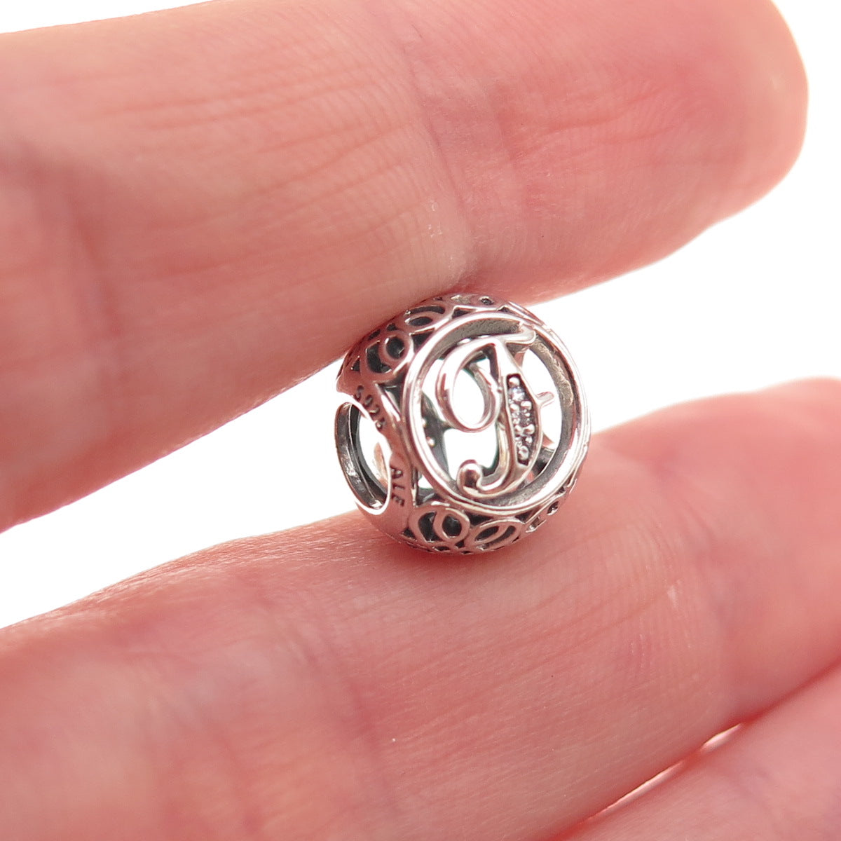 Pandora 925 Sterling Silver C Z Letter F Initial Slide Bead Charm