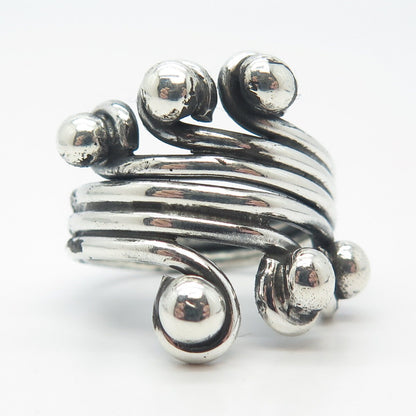925 Sterling Silver Vintage Beaded Adjustable Ring Size 8.5