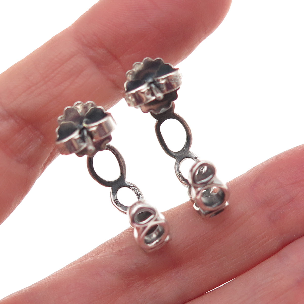 Zina 925 Sterling Silver Vintage Modernist Oval Link Oxidized Hoop Earrings