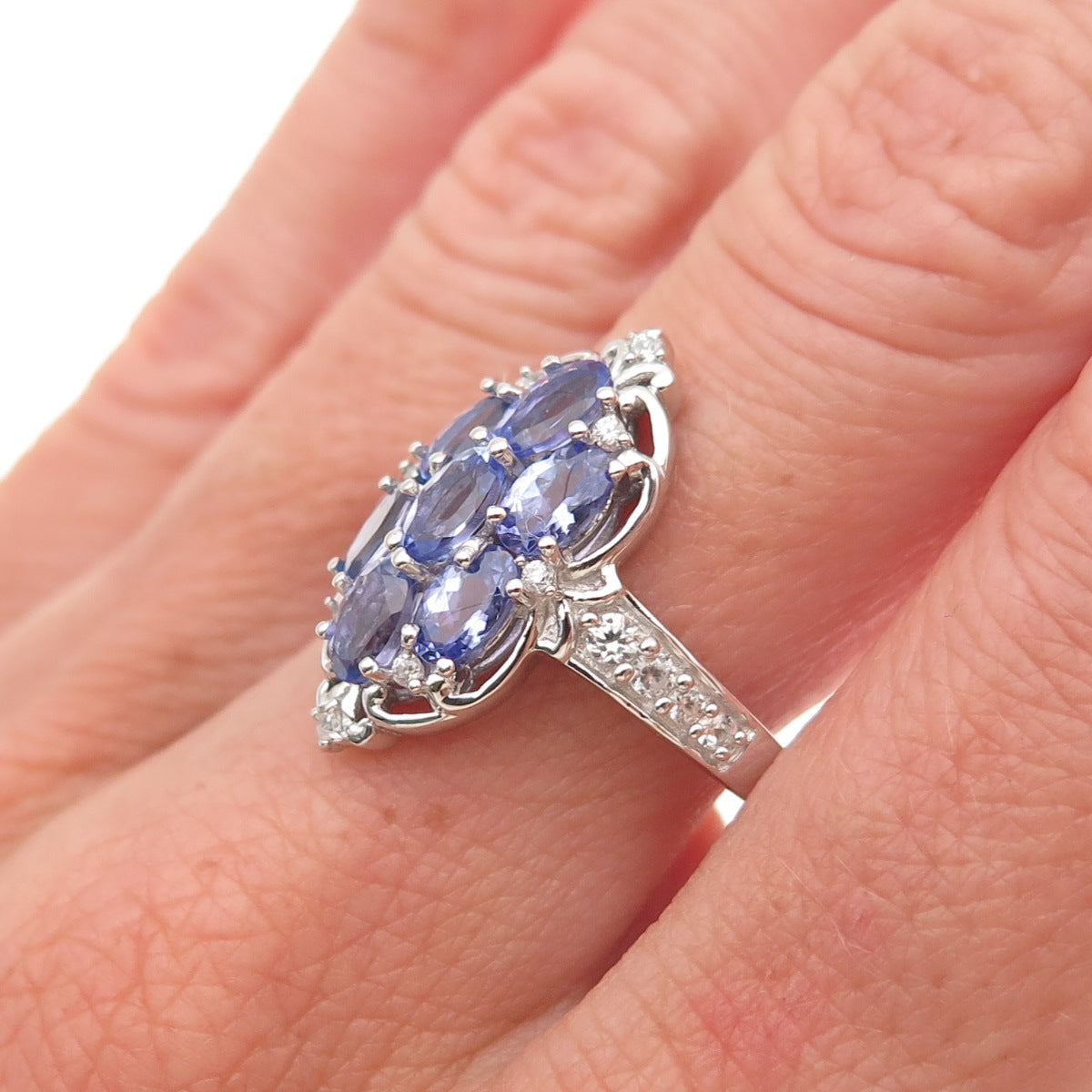 Chuck Clemency 925 Sterling Silver Real Tanzanite & White Topaz Ring Size 8