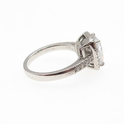 DSMK 925 Sterling Silver Radiant & Round-Cut C Z Engagement Ring Size 7