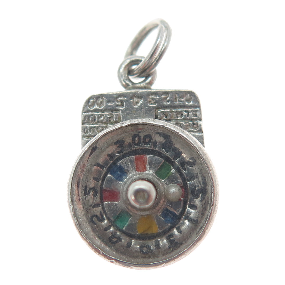 925 Sterling Silver Antique Enamel Casino Roulette Wheel Mini Charm Pendant