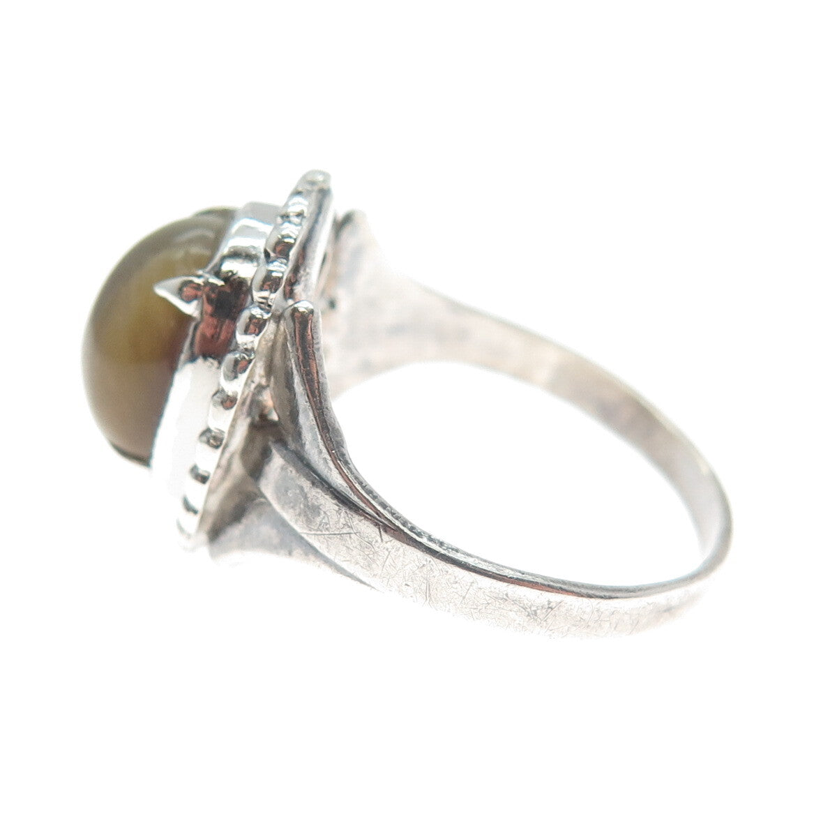 L. S. PETERSON CO. 925 Sterling Silver Vintage Real Tiger Eye Beaded Ring Size 7