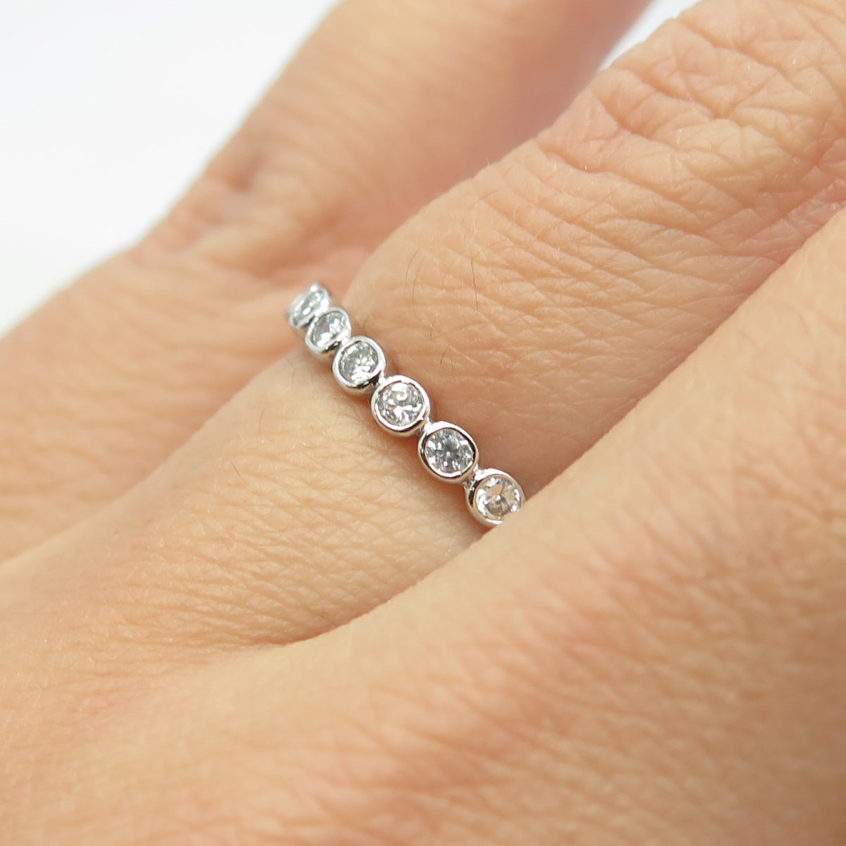 925 Sterling Silver Round-Cut C Z Half Eternity Stackable Band Ring Size 5.75