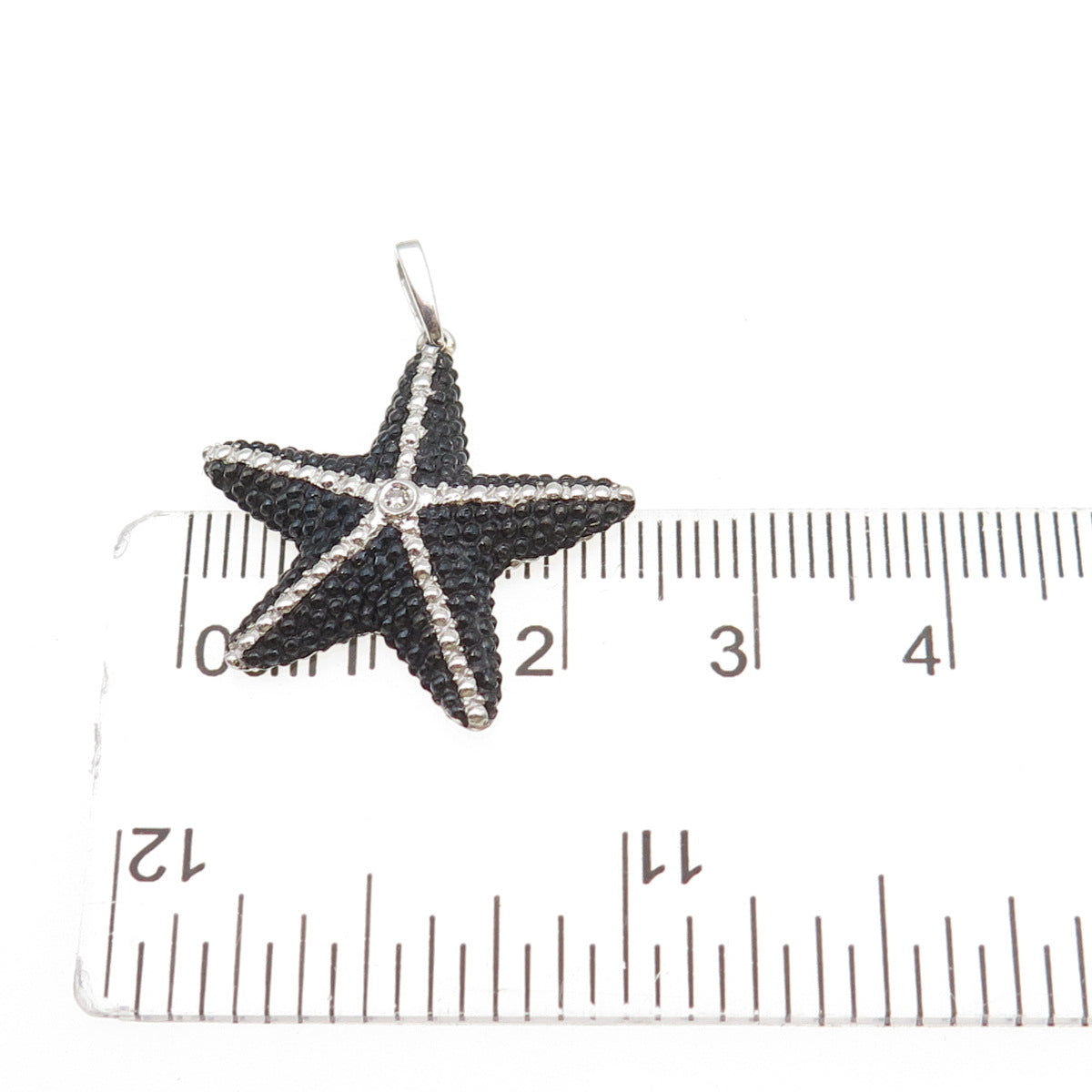 925 Sterling Silver Black Rhodium Real Diamond Accent Starfish Charm Pendant