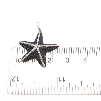 925 Sterling Silver Black Rhodium Real Diamond Accent Starfish Charm Pendant
