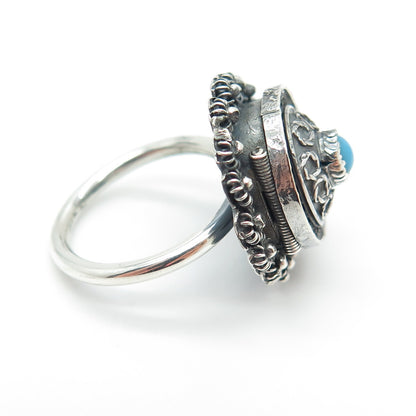 925 Sterling Silver Vintage Faux Turquoise Cannetille Oxidized Ring Size 5