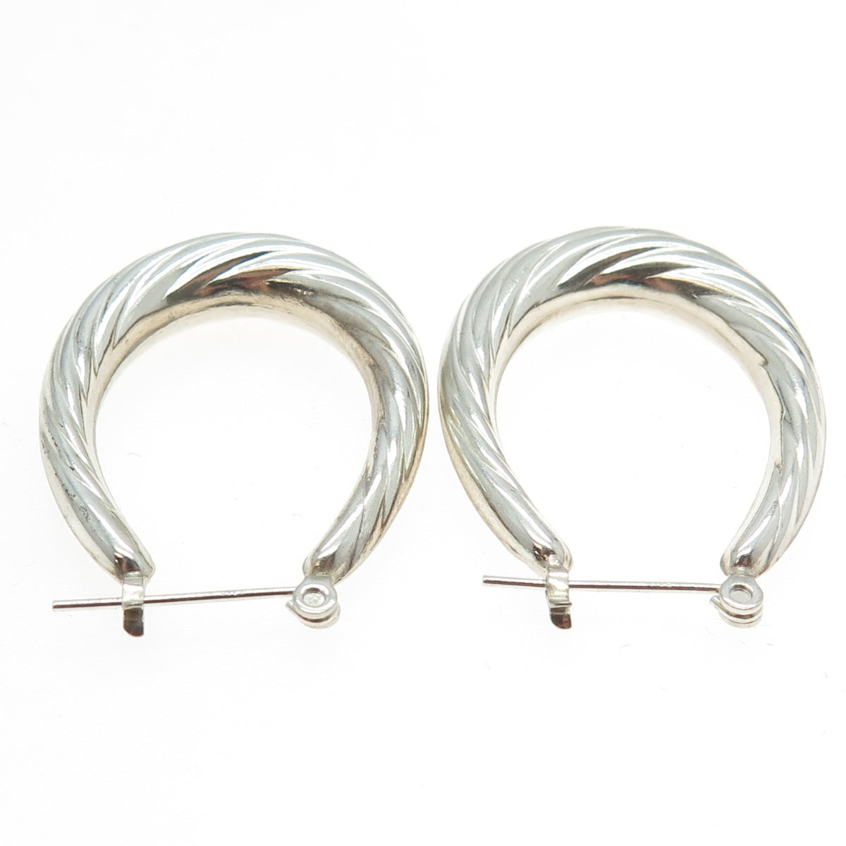 925 Sterling Silver Modernist Twisted Puffy Hoop Earrings