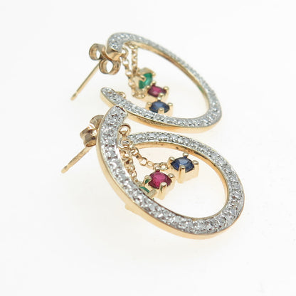 ROSS SIMONS Sterling Gold Plated Diamond Accent Sapphire Emerald & Ruby Earrings