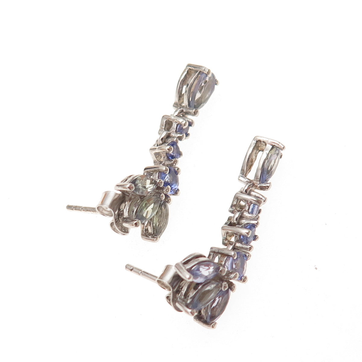 Chuck Clemency 925 Sterling Silver Real Multi-Cut Tanzanite Dangle Earrings