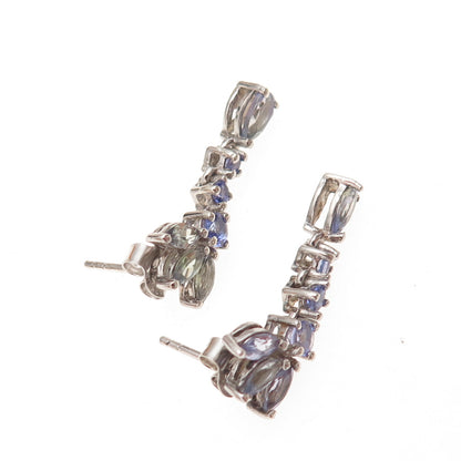 Chuck Clemency 925 Sterling Silver Real Multi-Cut Tanzanite Dangle Earrings