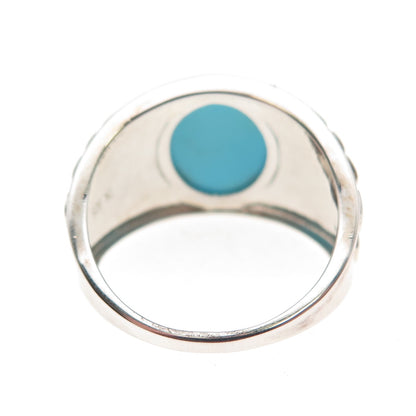 925 Sterling Silver Real Sleeping Beauty Turquoise Floral Ring Size 8